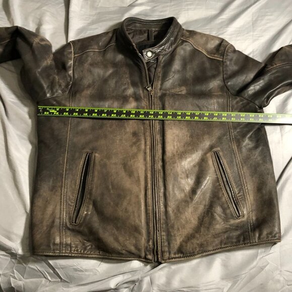 Marc New York Mens Mens Moto Leather Jaket Size XL Full Zip Biker Quilted Brown - Picture 8 of 16